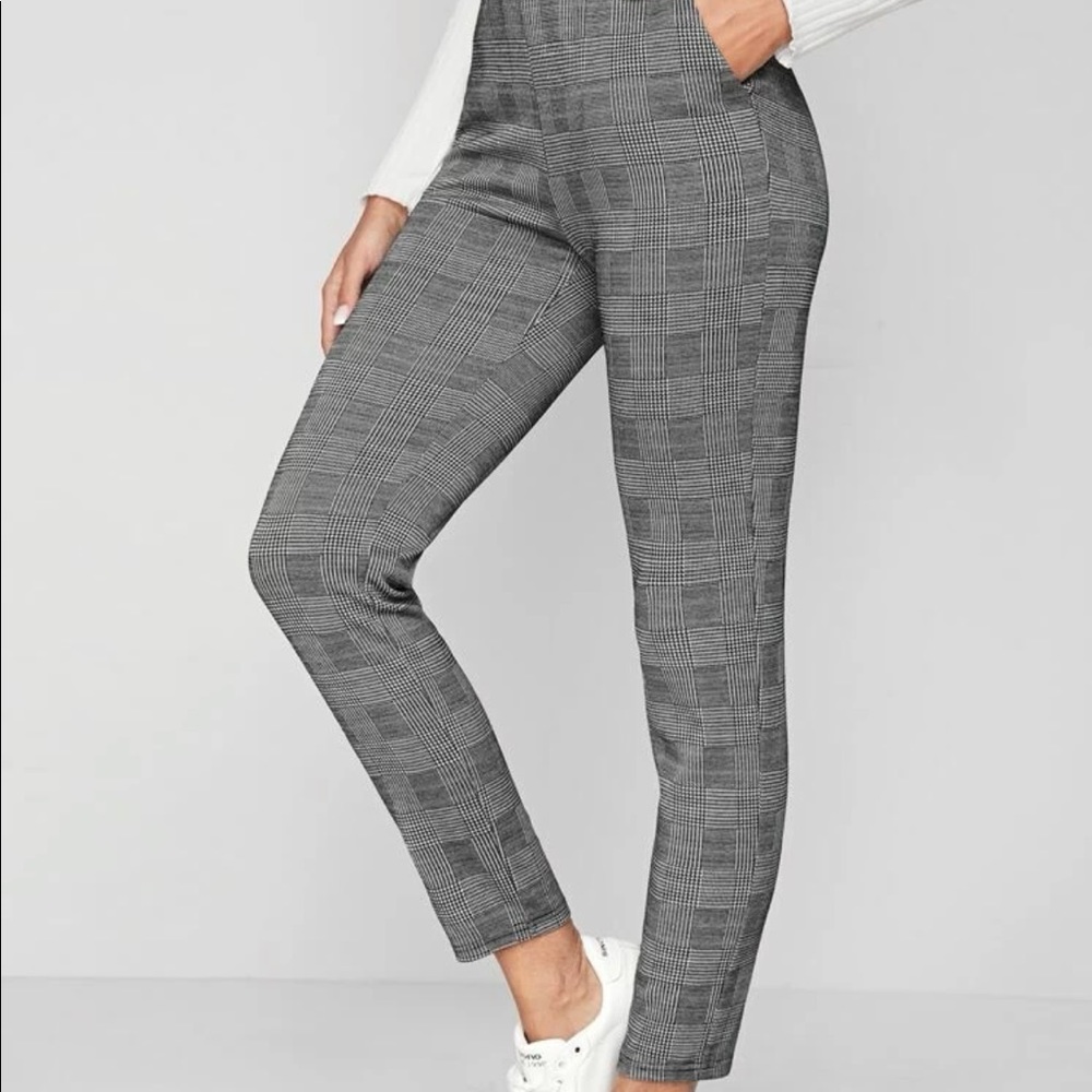 Elastic waist plaid pants